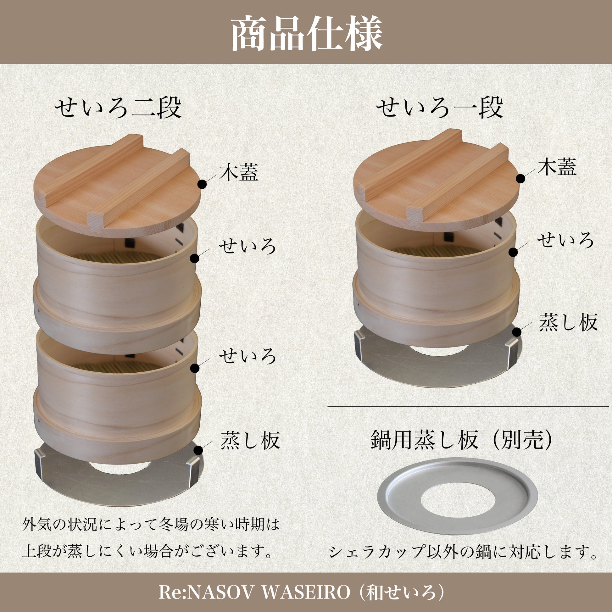 Re:NASOV （レナソブ）国産手作り  WASEIRO（和せいろ）15cm - OTONA-MONO